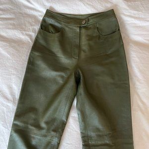 Chanel Vintage Olive Green Lambskin Leather Pants Jeans 34 XS